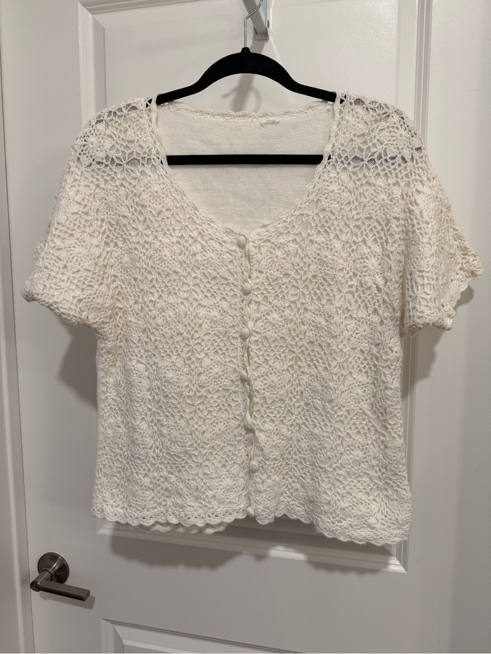 Vintage Y2K Ivory Floral Crochet Cardigan Cottagecore Boho Knit Top
